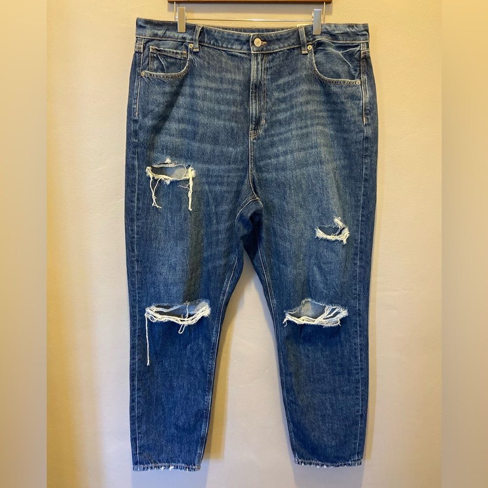 American Eagle BWT Comfort Stretch Waistband Mom Jean Distressed 35W 20 Long